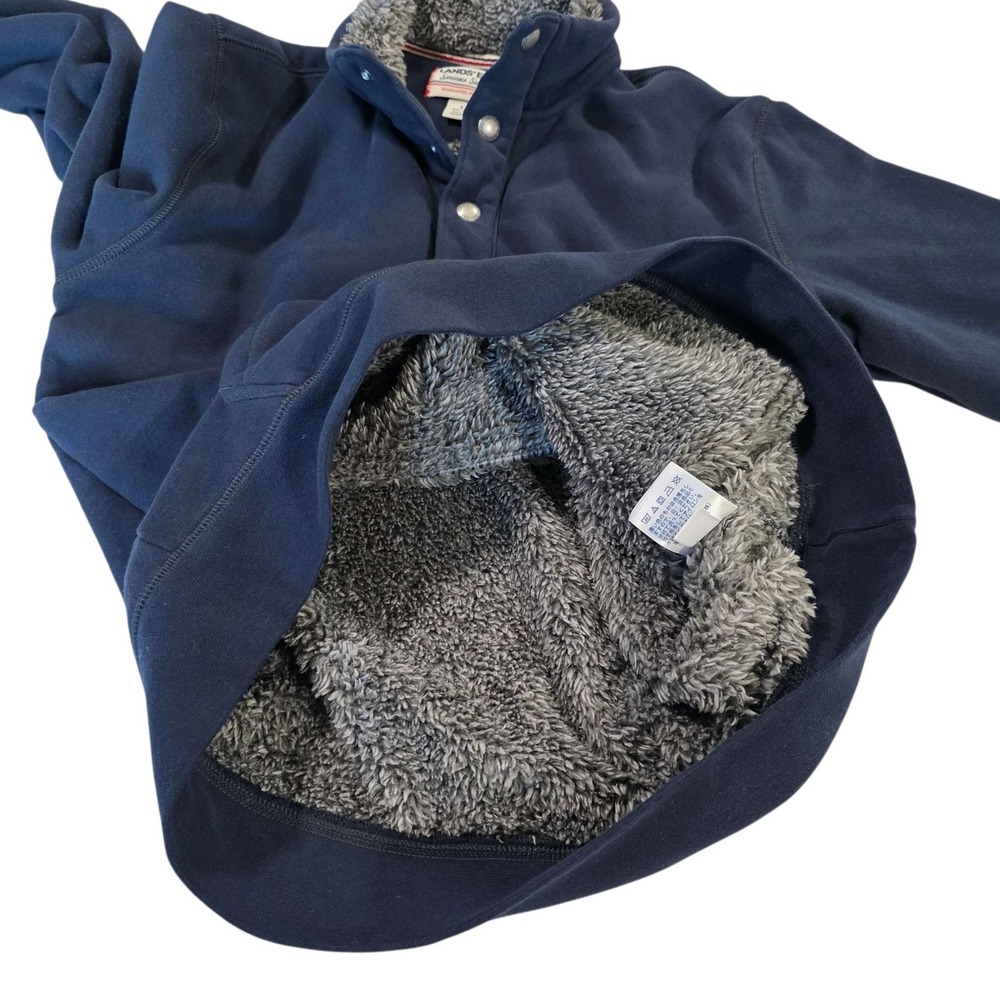 Lands End Fleece Lined Snap Neck Pullover Sweatshirt Navy Blue Size S Cozy Warm - Picture 4 of 11